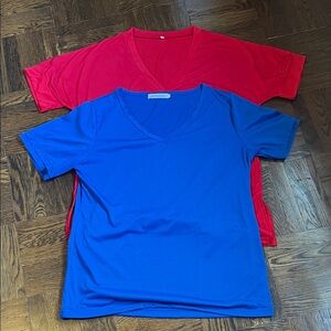 MISSLOOK Red and Blue V-Neck Tops